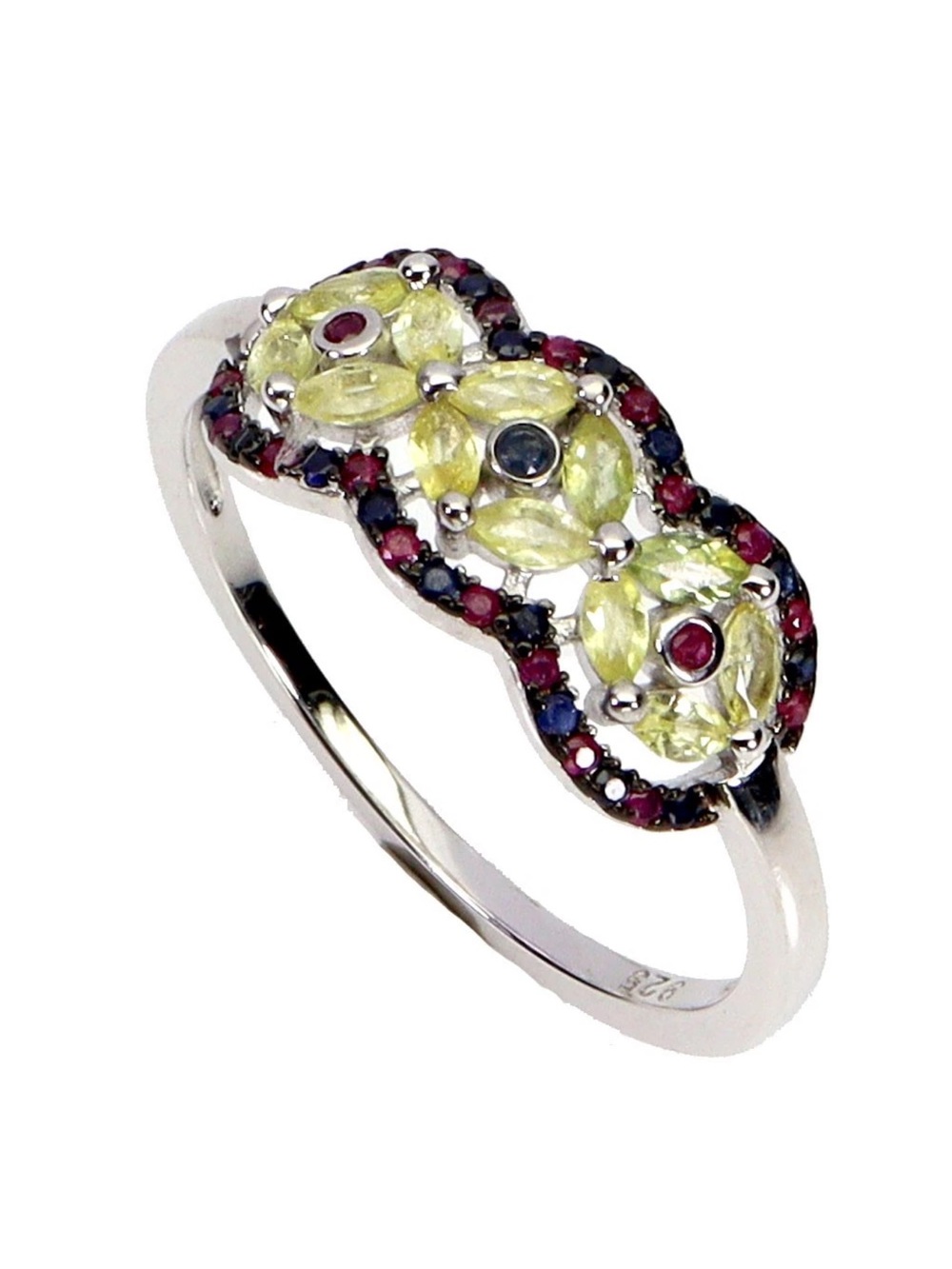 Natural Yellow & Blue Ceylon Sapphire w/ Ruby in 925 Sterling Silver Ring - Picture 5 of 13